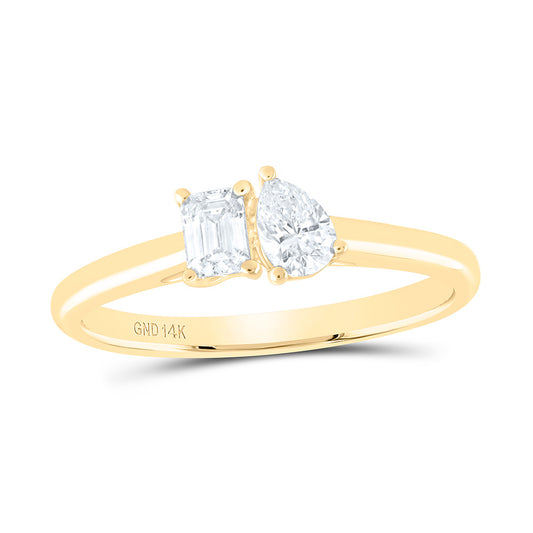 14K Yellow or White Gold 1/4 Ct-Cem, 1/4 Ct-Cps I1-IJ Fashion Emerald Pear Ring, Womens Size: 5-9