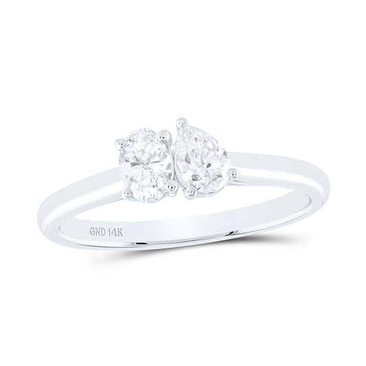 14K White Gold 1/4 Ct-Cov, 1/4 Ct-Cps, I1-IJ Fashion Oval Pear Ring, Womens Size: 5-9