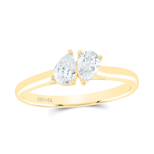 14K Yellow or White Gold 1/2 Ct Natural Diamond I1-IJ Fashion Pear Ring, Womens Size: 5-9