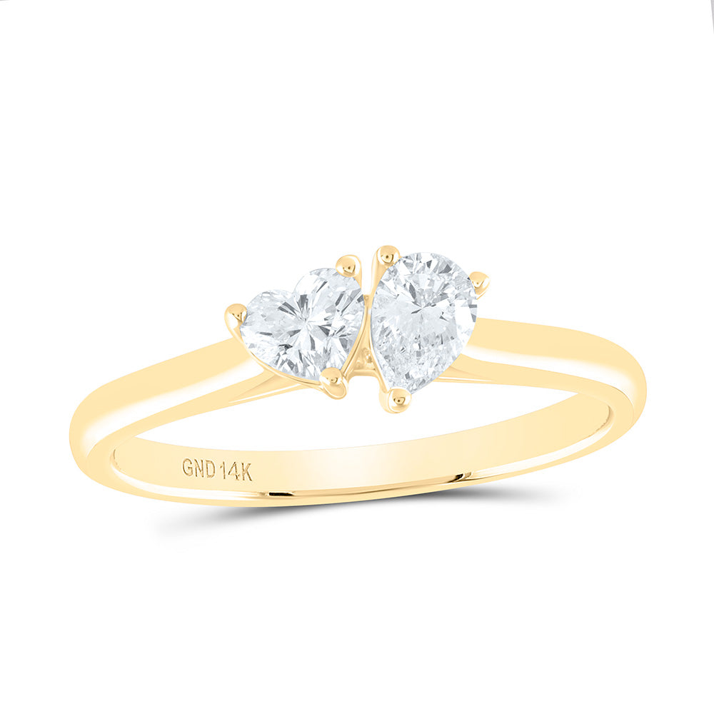 14K Yellow or White Gold 1/4 Ctw Natural Diamond Cht, 1/4 Ctw-Cps, I1-IJ Fashion Heart Pear Ring, Womens Size: 5-9