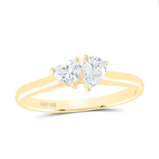 14K Yellow or White Gold 1/4 Ctw Natural Diamond Cht, 1/4 Ctw-Cps, I1-IJ Fashion Heart Pear Ring, Womens Size: 5-9