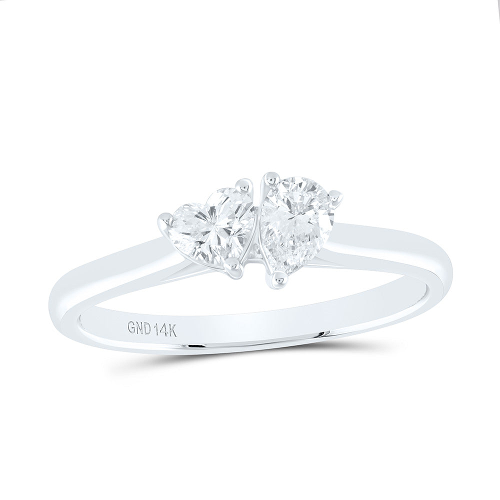 14K Yellow or White Gold 1/4 Ctw Natural Diamond Cht, 1/4 Ctw-Cps, I1-IJ Fashion Heart Pear Ring, Womens Size: 5-9