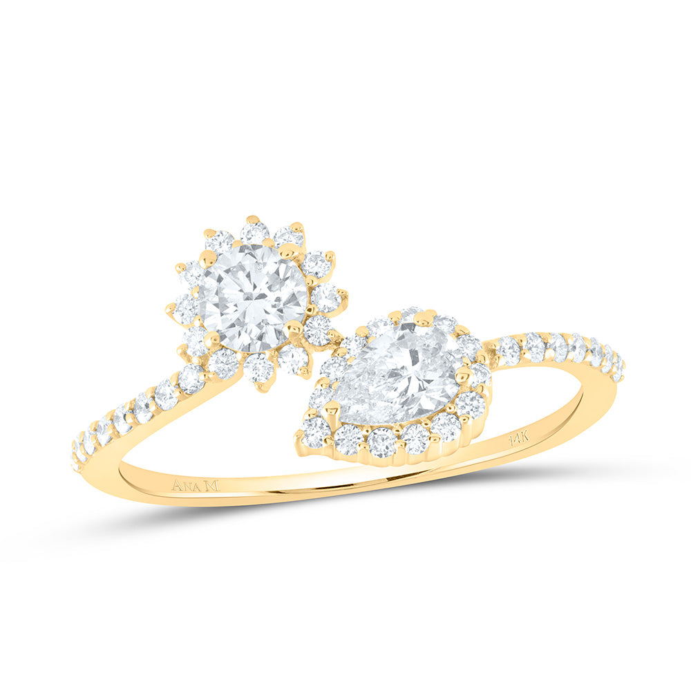 14K Yellow or White Gold 3/4 Ctw Natural Diamond 1/4 Ct-Crd, 1/4 Ct-Cps Fashion Round Pear Ring, Womens Size: 5-9
