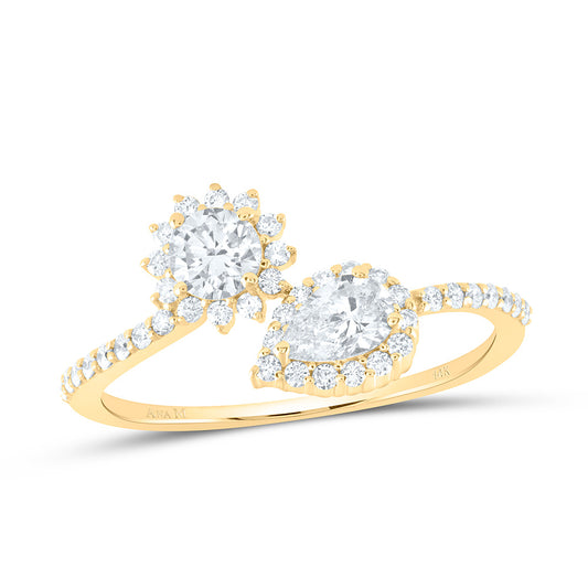 14K Yellow or White Gold 3/4 Ctw Natural Diamond 1/4 Ct-Crd, 1/4 Ct-Cps Fashion Round Pear Ring, Womens Size: 5-9