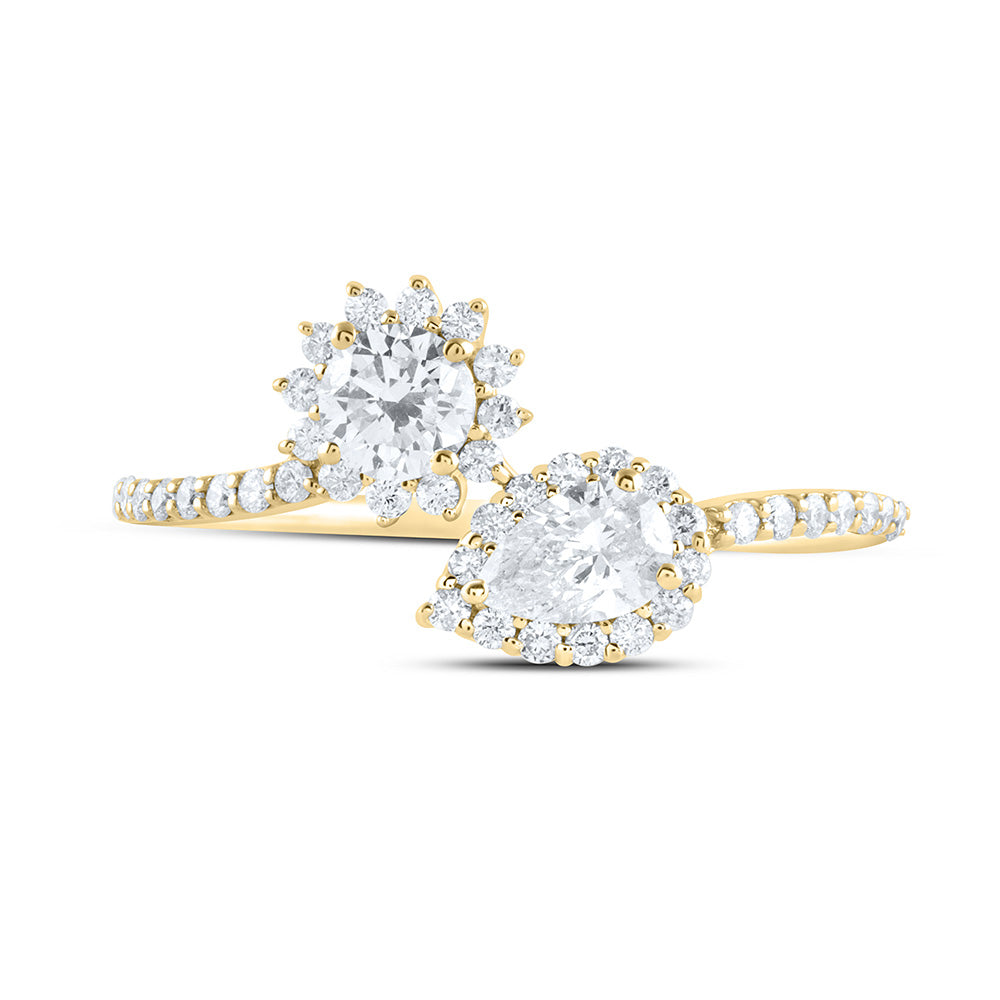 14K Yellow or White Gold 3/4 Ctw Natural Diamond 1/4 Ct-Crd, 1/4 Ct-Cps Fashion Round Pear Ring, Womens Size: 5-9