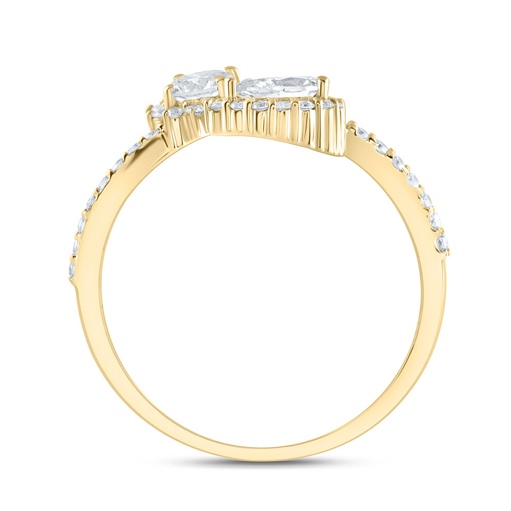 14K Yellow or White Gold 3/4 Ctw Natural Diamond 1/4 Ct-Crd, 1/4 Ct-Cps Fashion Round Pear Ring, Womens Size: 5-9