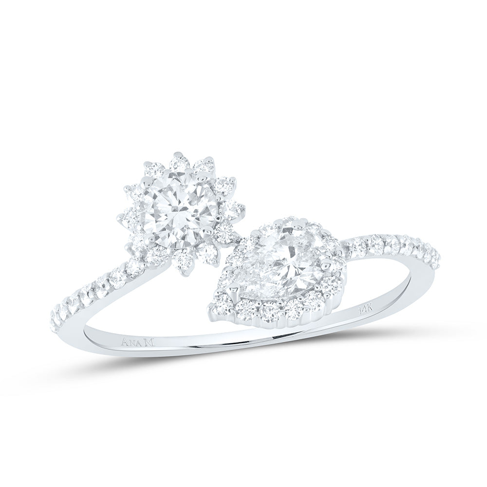 14K Yellow or White Gold 3/4 Ctw Natural Diamond 1/4 Ct-Crd, 1/4 Ct-Cps Fashion Round Pear Ring, Womens Size: 5-9