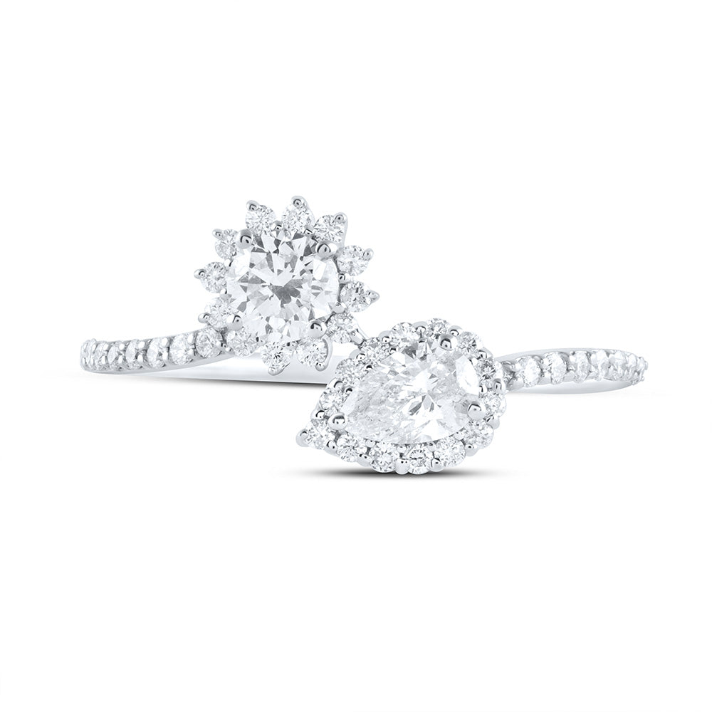 14K Yellow or White Gold 3/4 Ctw Natural Diamond 1/4 Ct-Crd, 1/4 Ct-Cps Fashion Round Pear Ring, Womens Size: 5-9