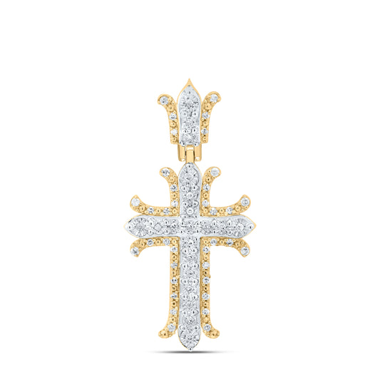 Sterling Silver Yellow-Tone or White-Tone 1/5 Ctw Natural Diamond Cross Pendant