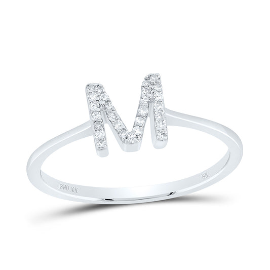 10K White Gold 1/12 Ctw Natural Diamond Gift Initial "M" Ring, Womens Size: 5-9