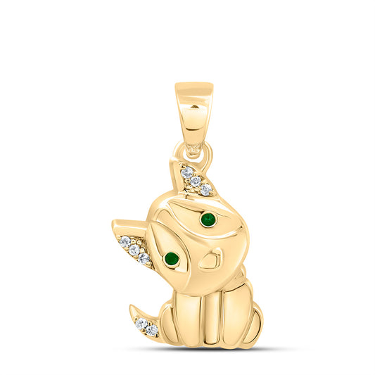 Sterling Silver Yellow-Tone or White-Tone 0.02 Ctw Diamond 1.1MM Round Emerald Natural Gem Dog Pendant