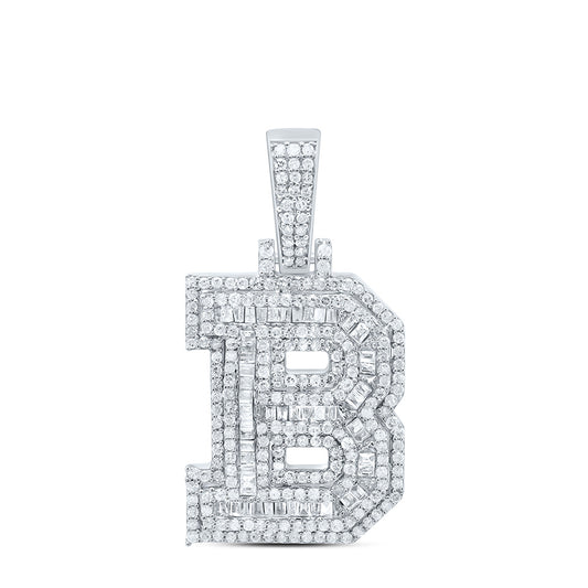 Sterling Silver White-Tone 3/4 Ctw Natural Diamond Mens Initial "B" Pendant