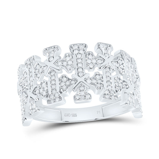 Sterling Silver Yellow-Tone or White-Tone 1/2 Ct Natural Diamond Crome Cross Mens Ring, Mens Size: 8-12