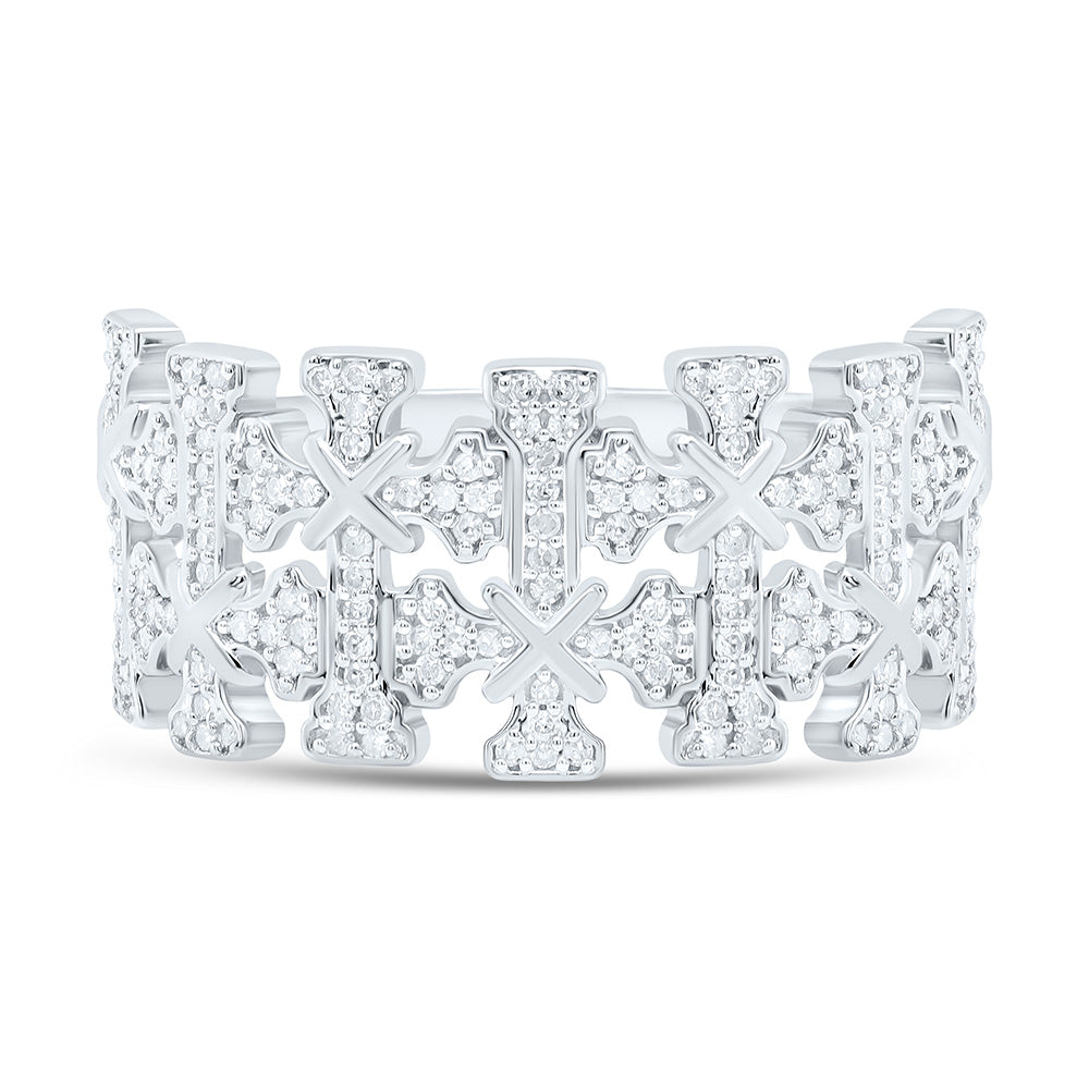Sterling Silver Yellow-Tone or White-Tone 1/2 Ct Natural Diamond Crome Cross Mens Ring, Mens Size: 8-12