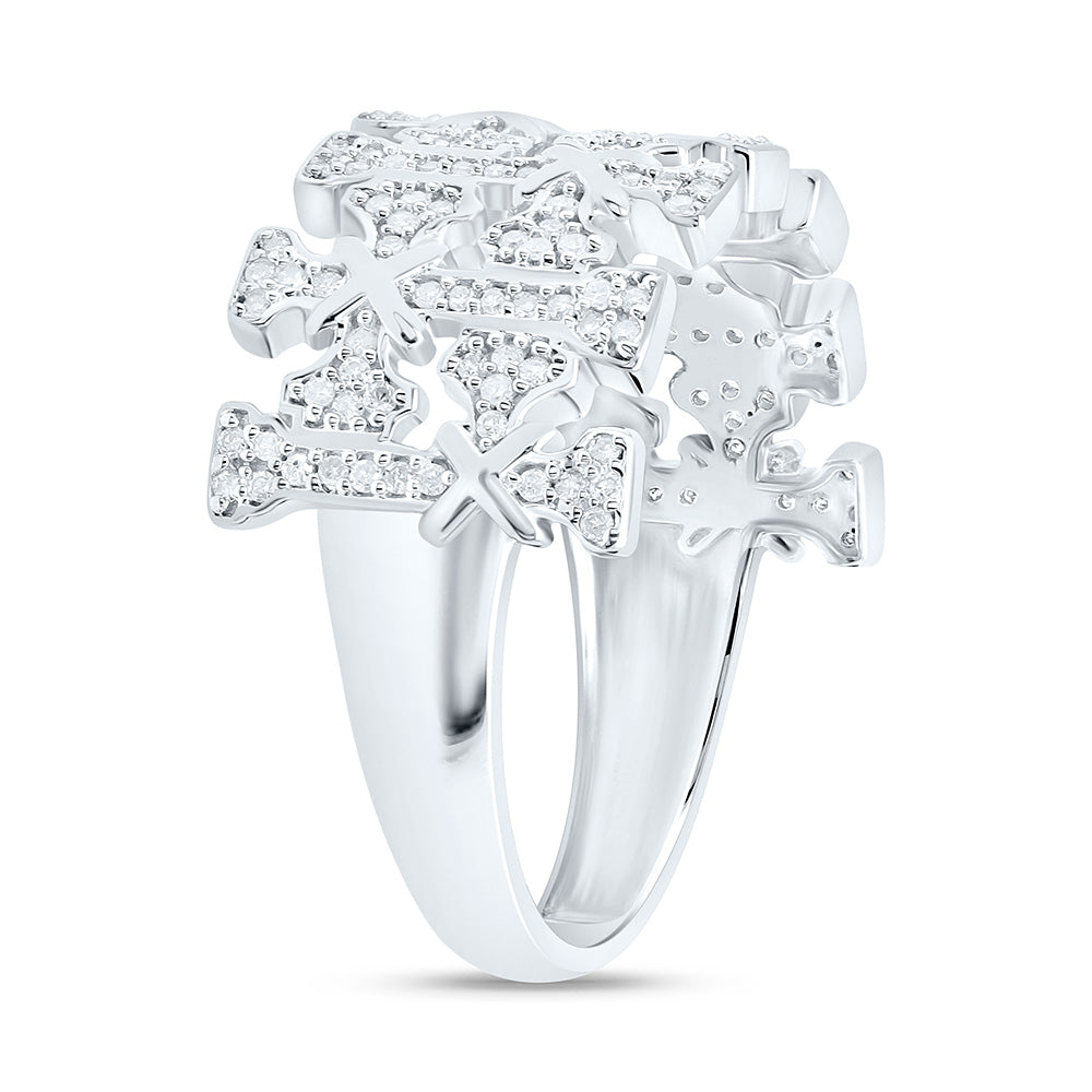 Sterling Silver Yellow-Tone or White-Tone 1/2 Ct Natural Diamond Crome Cross Mens Ring, Mens Size: 8-12