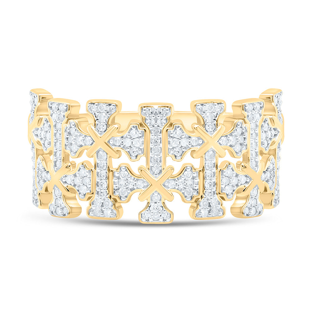Sterling Silver Yellow-Tone or White-Tone 1/2 Ct Natural Diamond Crome Cross Mens Ring, Mens Size: 8-12