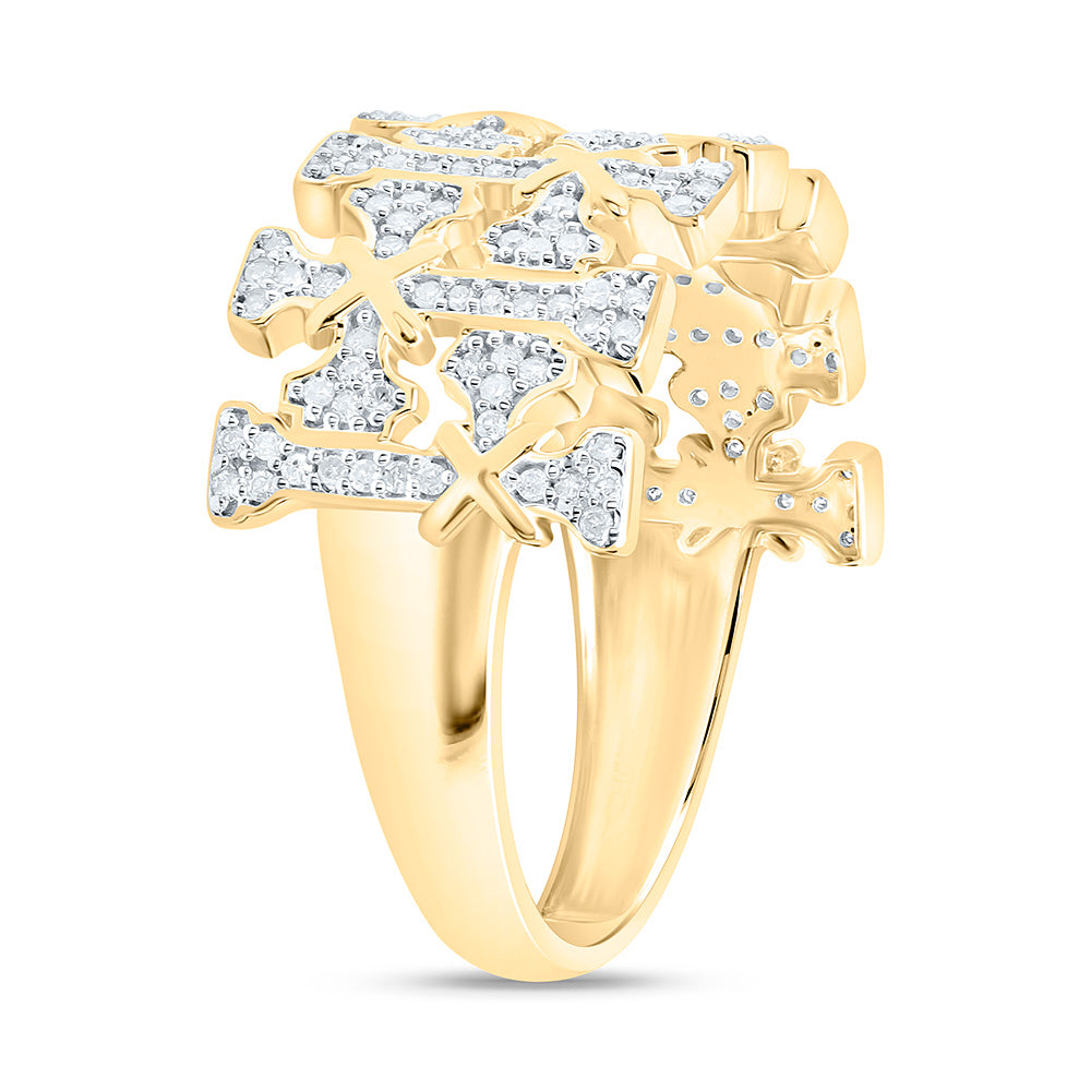 Sterling Silver Yellow-Tone or White-Tone 1/2 Ct Natural Diamond Crome Cross Mens Ring, Mens Size: 8-12