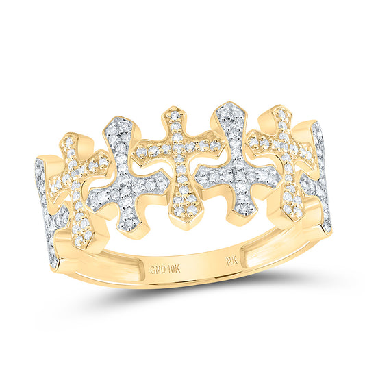 10K Yellow Gold 1/3 Ctw Natural Diamond Crome Cross Mens Ring, Mens Size: 8-12