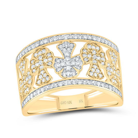 10K Yellow Gold 5/8 Ctw Natural Diamond Crome Cross Mens Ring, Mens Size: 8-12