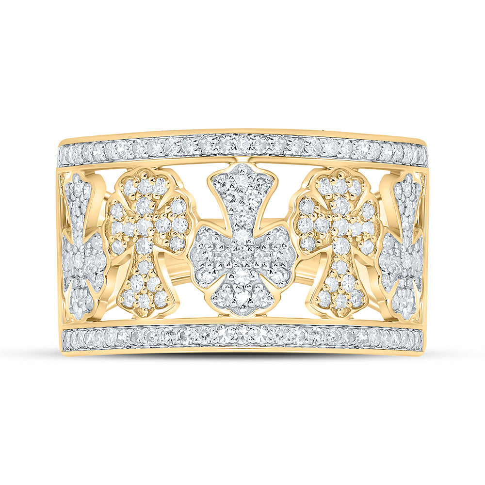 10K Yellow Gold 5/8 Ctw Natural Diamond Crome Cross Mens Ring, Mens Size: 8-12