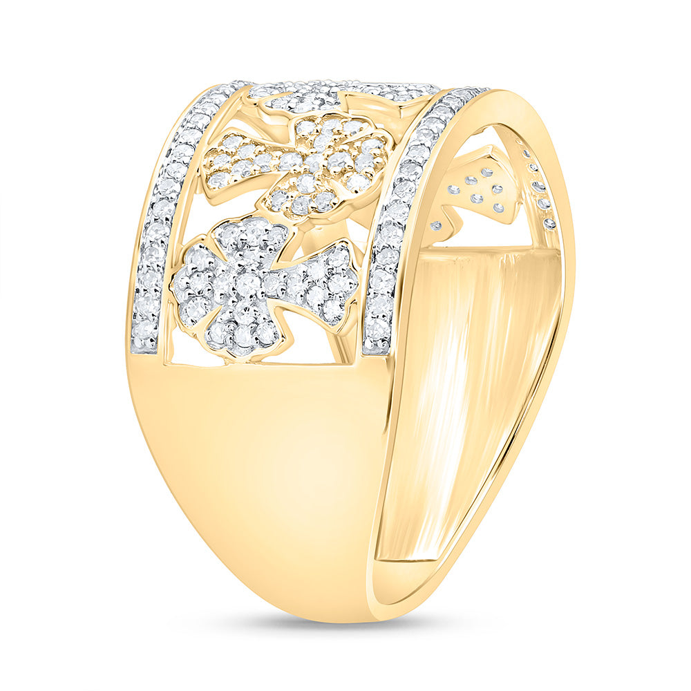 10K Yellow Gold 5/8 Ctw Natural Diamond Crome Cross Mens Ring, Mens Size: 8-12