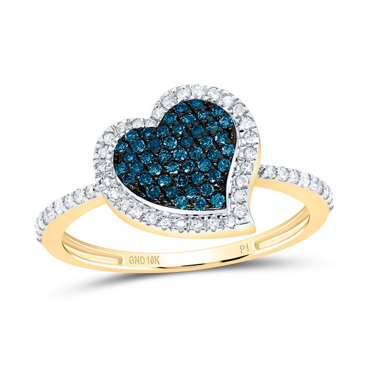 10K Yellow or White Gold 1/3 Ctw Natural Diamond Blue Diamond Heart Ring, Womens Size: 5-9