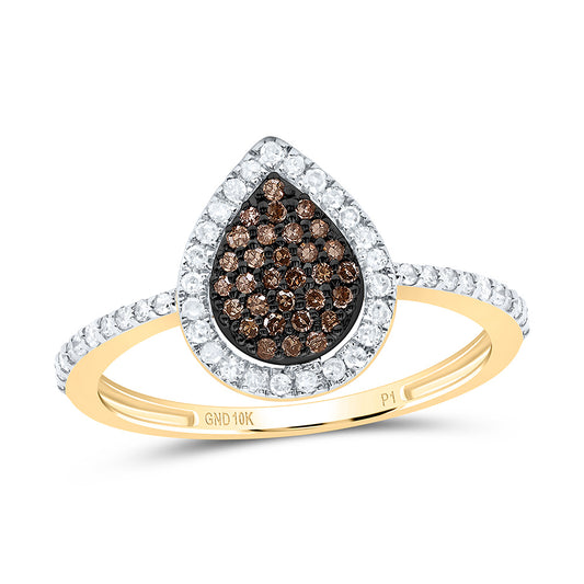 10K Yellow or Rose Gold 1/3 Ctw Natural Diamond Cognac Natural Pear Ring, Womens Size: 5-9