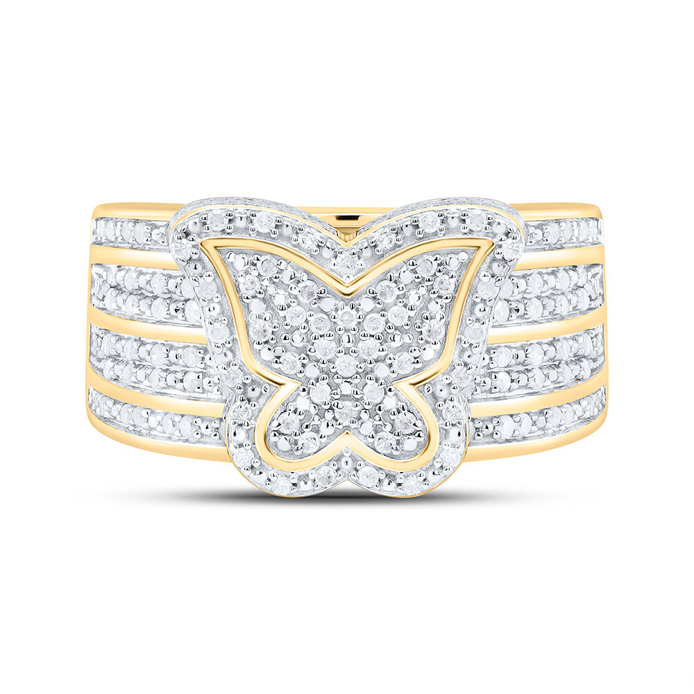 Sterling Silver Yellow-Tone or White-Tone 1/2 Ctw Natural Diamond Butterfly Ring, Womens Size: 5-9