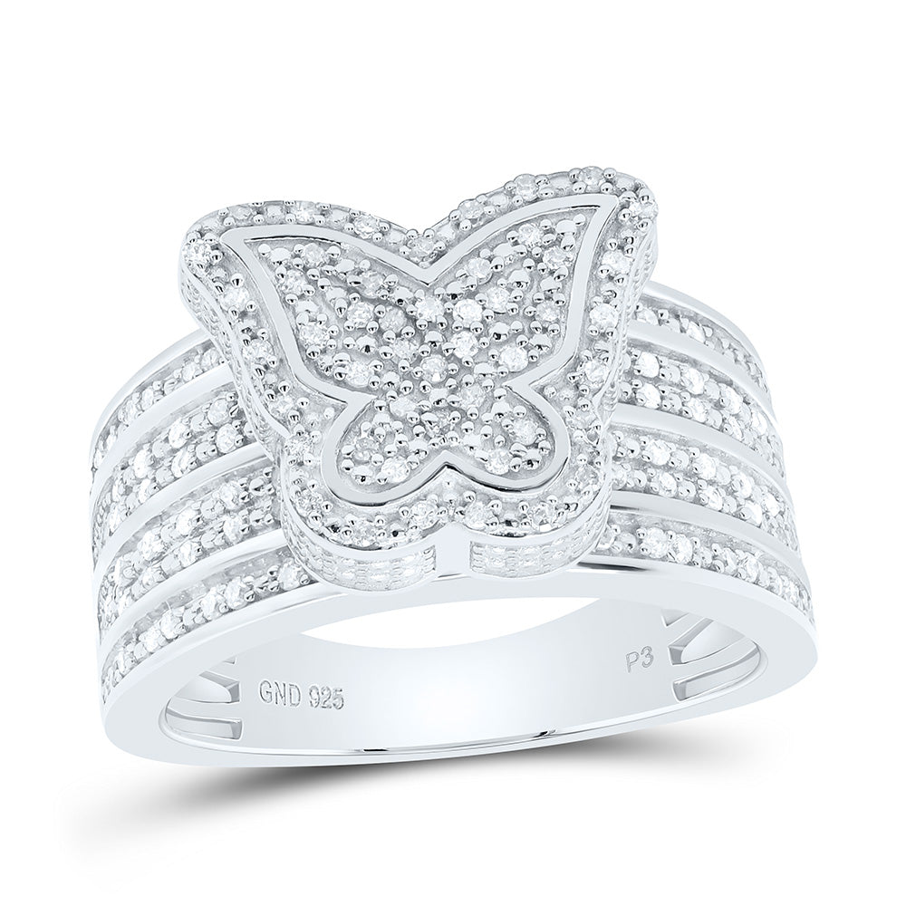 Sterling Silver Yellow-Tone or White-Tone 1/2 Ctw Natural Diamond Butterfly Ring, Womens Size: 5-9
