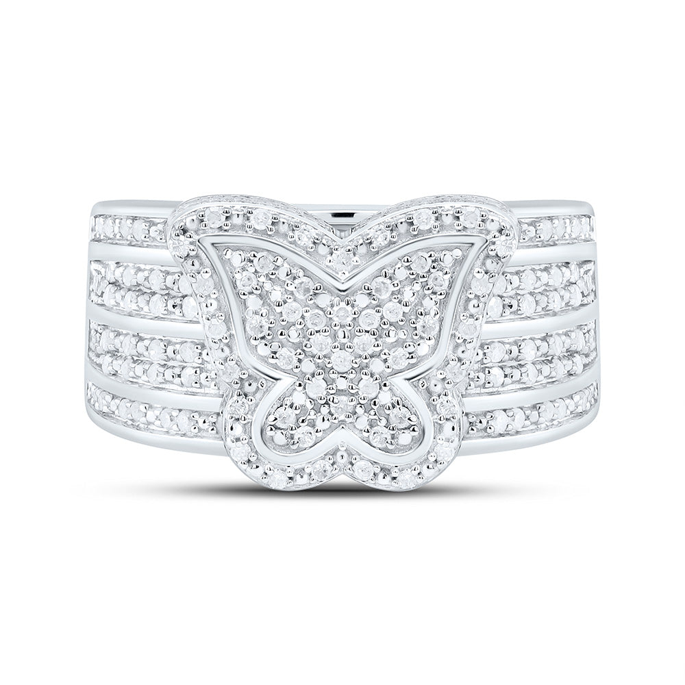 Sterling Silver Yellow-Tone or White-Tone 1/2 Ctw Natural Diamond Butterfly Ring, Womens Size: 5-9