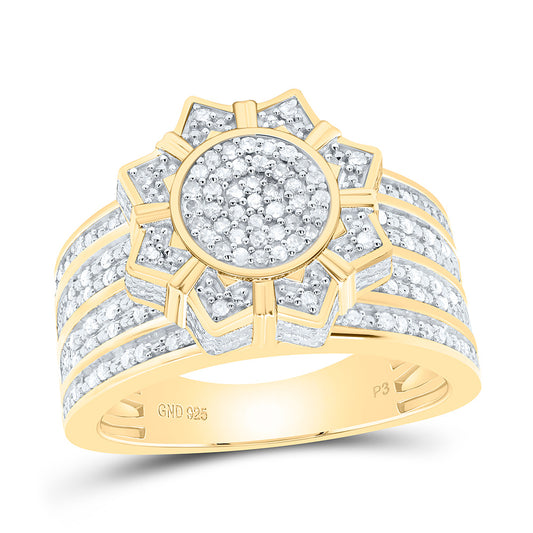 Sterling Silver Yellow-Tone or White-Tone 1/2 Ctw Natural Diamond Flower Ring, Womens Size: 5-9