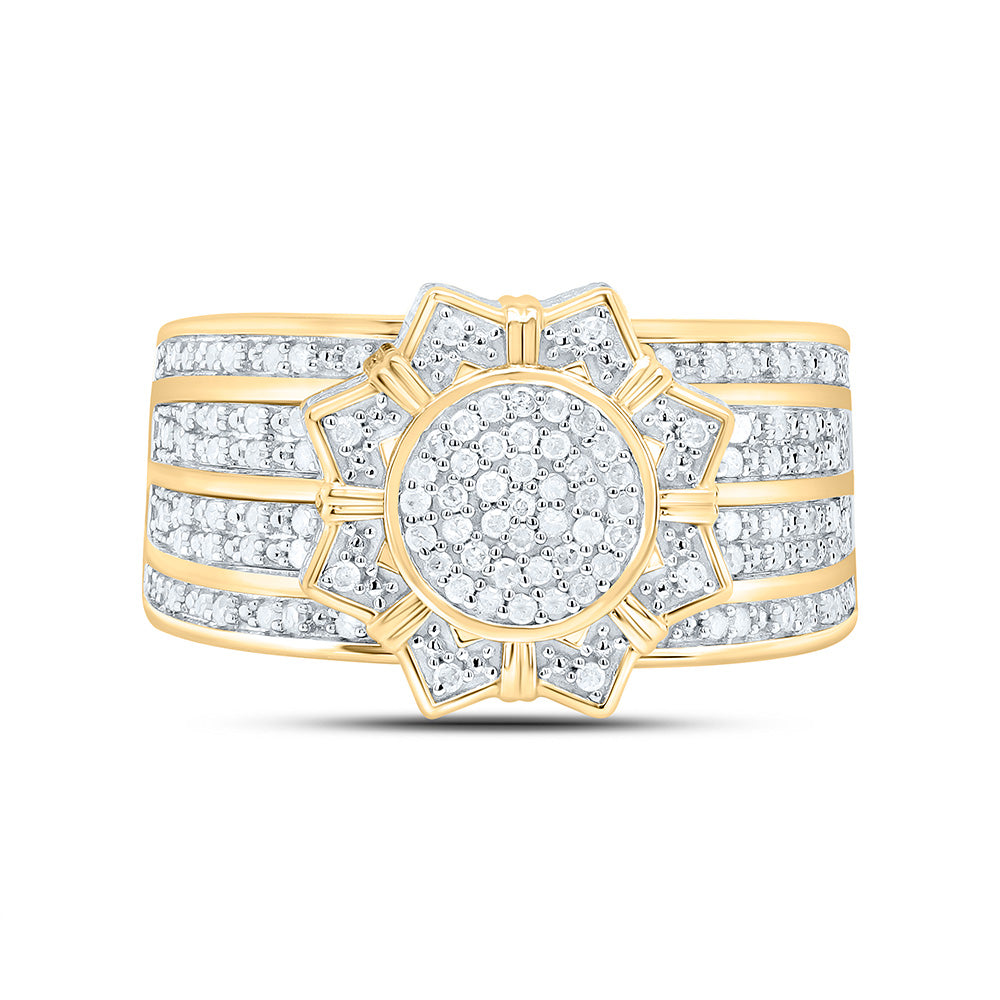 Sterling Silver Yellow-Tone or White-Tone 1/2 Ctw Natural Diamond Flower Ring, Womens Size: 5-9