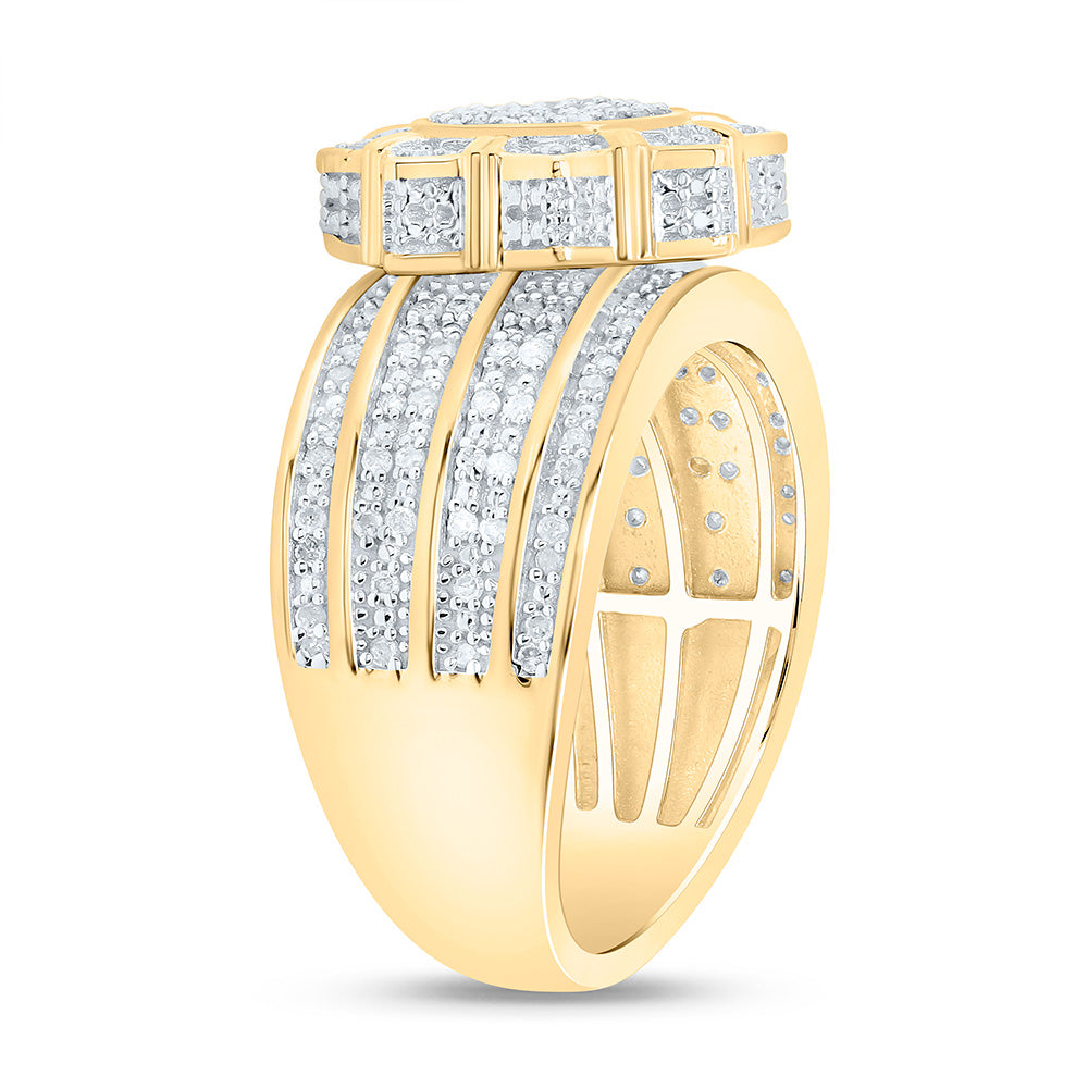Sterling Silver Yellow-Tone or White-Tone 1/2 Ctw Natural Diamond Flower Ring, Womens Size: 5-9
