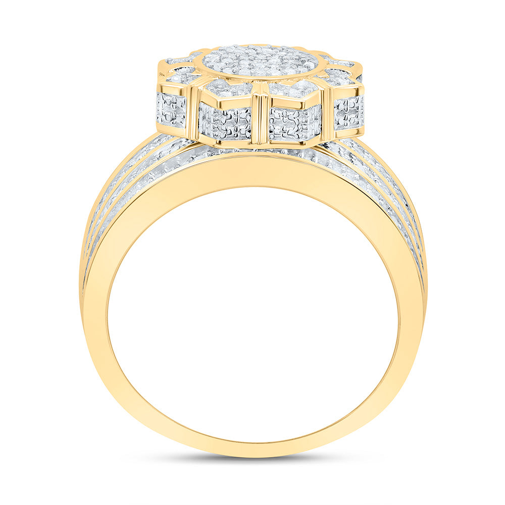 Sterling Silver Yellow-Tone or White-Tone 1/2 Ctw Natural Diamond Flower Ring, Womens Size: 5-9