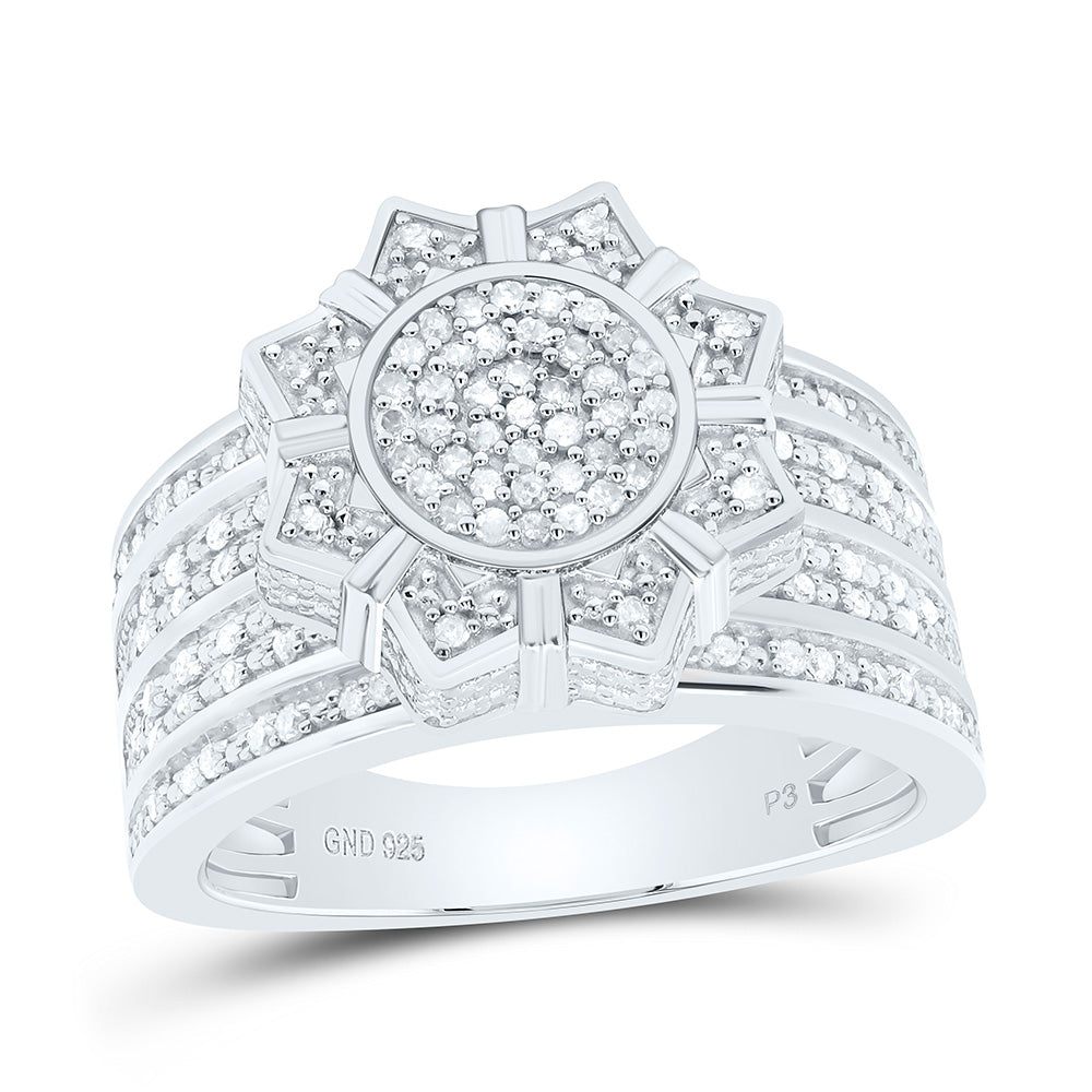 Sterling Silver Yellow-Tone or White-Tone 1/2 Ctw Natural Diamond Flower Ring, Womens Size: 5-9