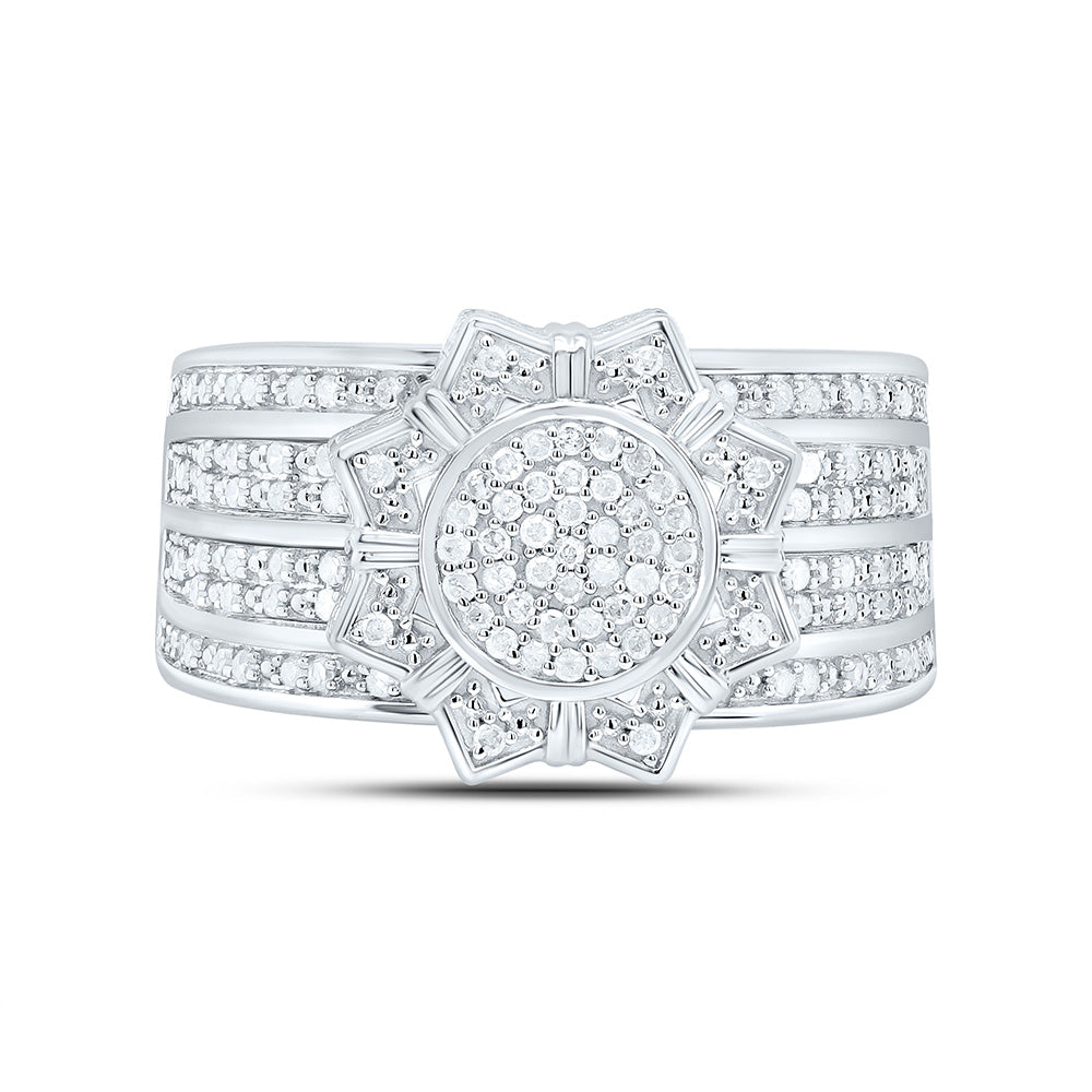 Sterling Silver Yellow-Tone or White-Tone 1/2 Ctw Natural Diamond Flower Ring, Womens Size: 5-9
