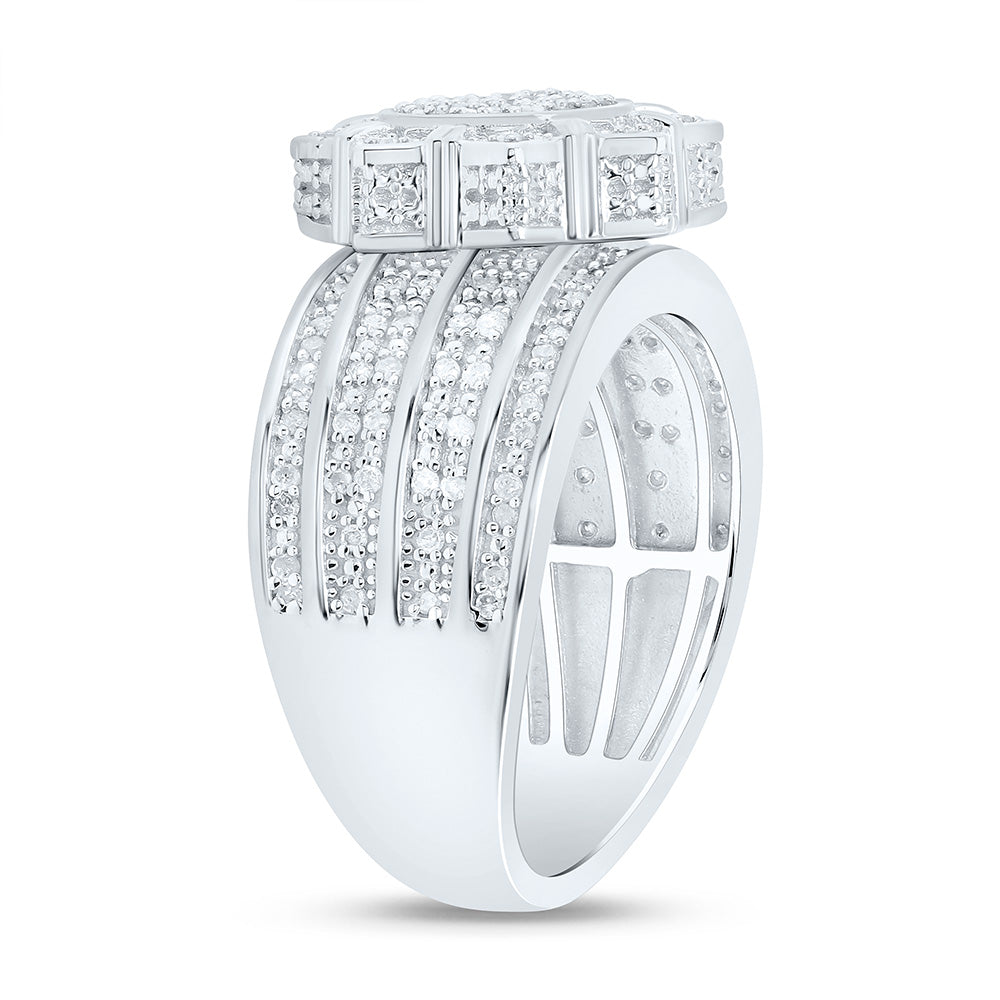 Sterling Silver Yellow-Tone or White-Tone 1/2 Ctw Natural Diamond Flower Ring, Womens Size: 5-9