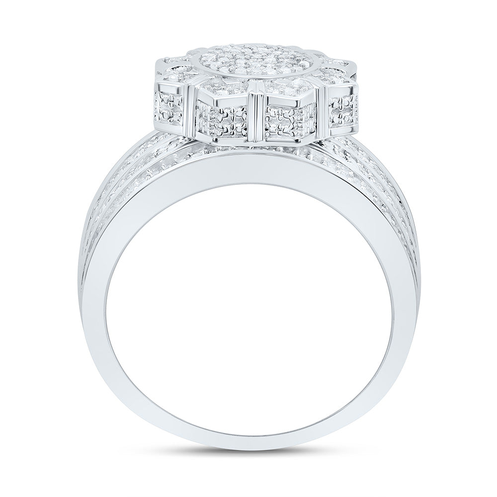 Sterling Silver Yellow-Tone or White-Tone 1/2 Ctw Natural Diamond Flower Ring, Womens Size: 5-9