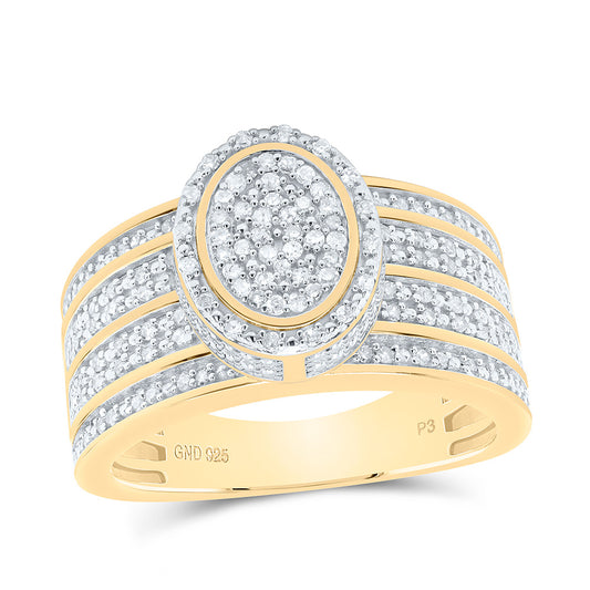 Sterling Silver Yellow-Tone or White-Tone 1/2 Ctw Natural Diamond Oval Ring, Womens Size: 5-9
