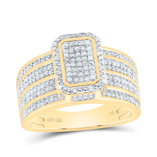Sterling Silver Yellow-Tone or White-Tone 1/2 Ctw Natural Diamond Emerald Ring, Womens Size: 5-9