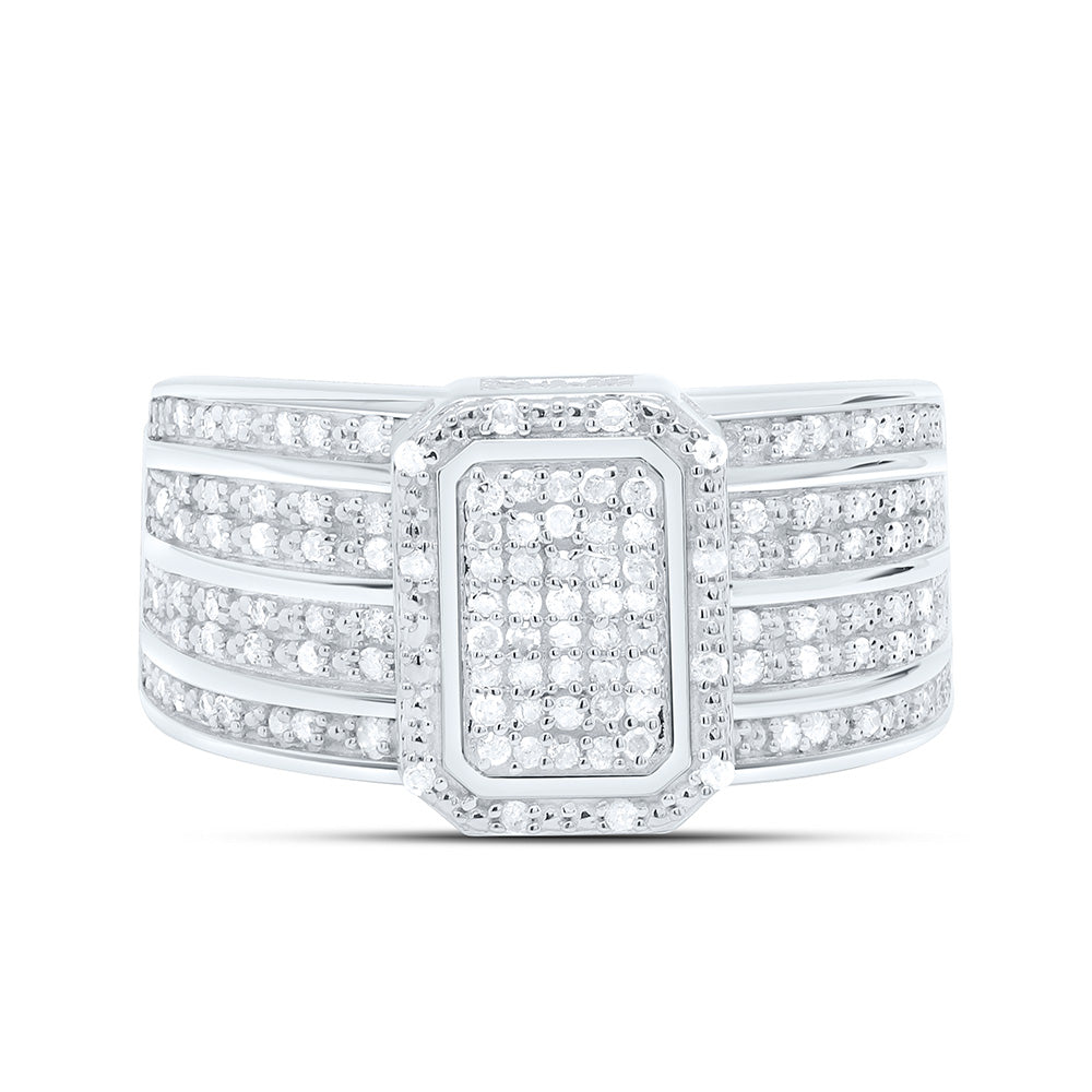 Sterling Silver Yellow-Tone or White-Tone 1/2 Ctw Natural Diamond Emerald Ring, Womens Size: 5-9