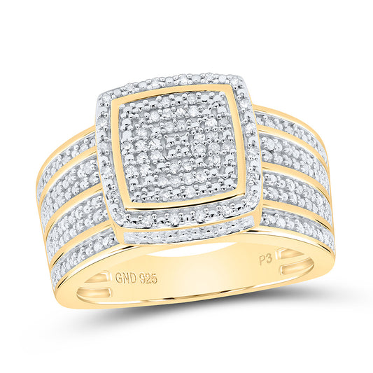 Sterling Silver Yellow-Tone or White-Tone 1/2 Ctw Natural Diamond Square Ring, Womens Size: 5-9