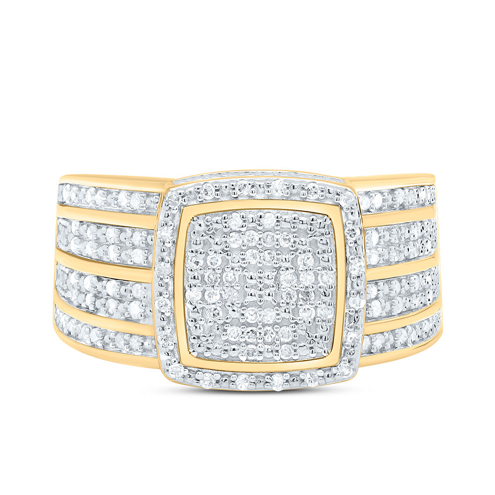 Sterling Silver Yellow-Tone or White-Tone 1/2 Ctw Natural Diamond Square Ring, Womens Size: 5-9