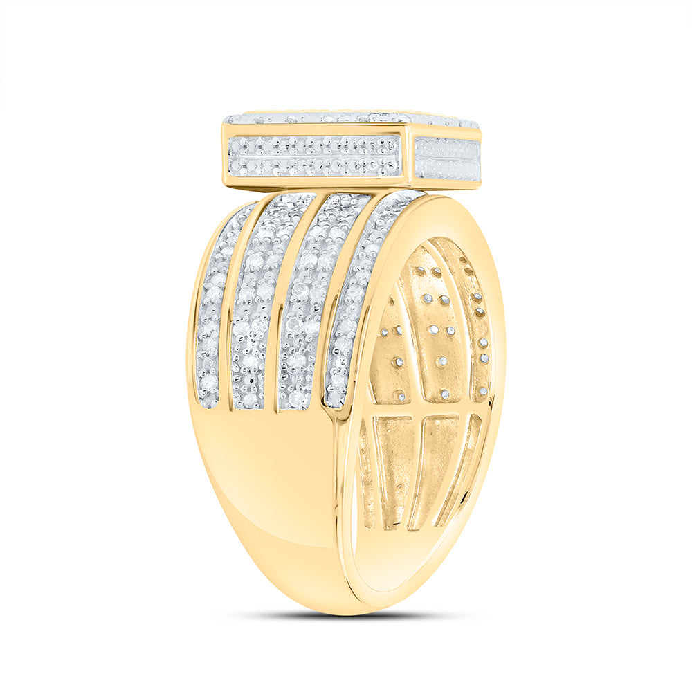 Sterling Silver Yellow-Tone or White-Tone 1/2 Ctw Natural Diamond Square Ring, Womens Size: 5-9