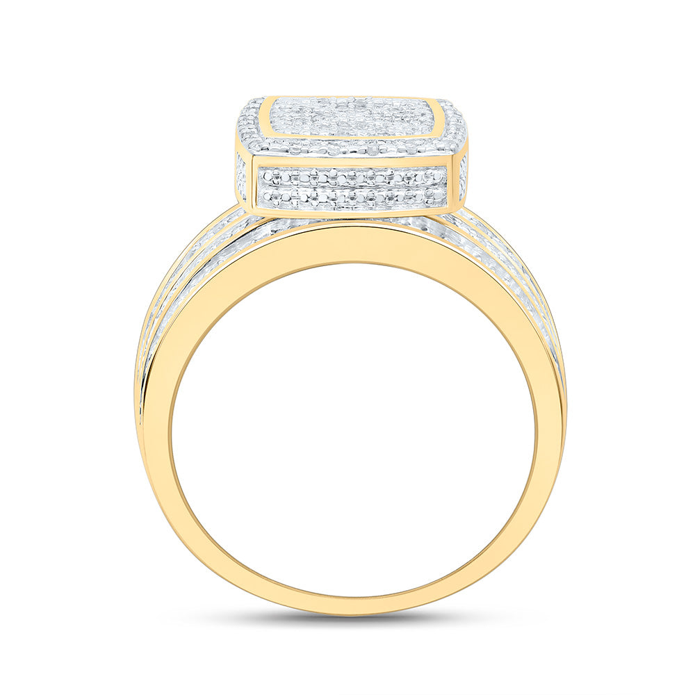Sterling Silver Yellow-Tone or White-Tone 1/2 Ctw Natural Diamond Square Ring, Womens Size: 5-9