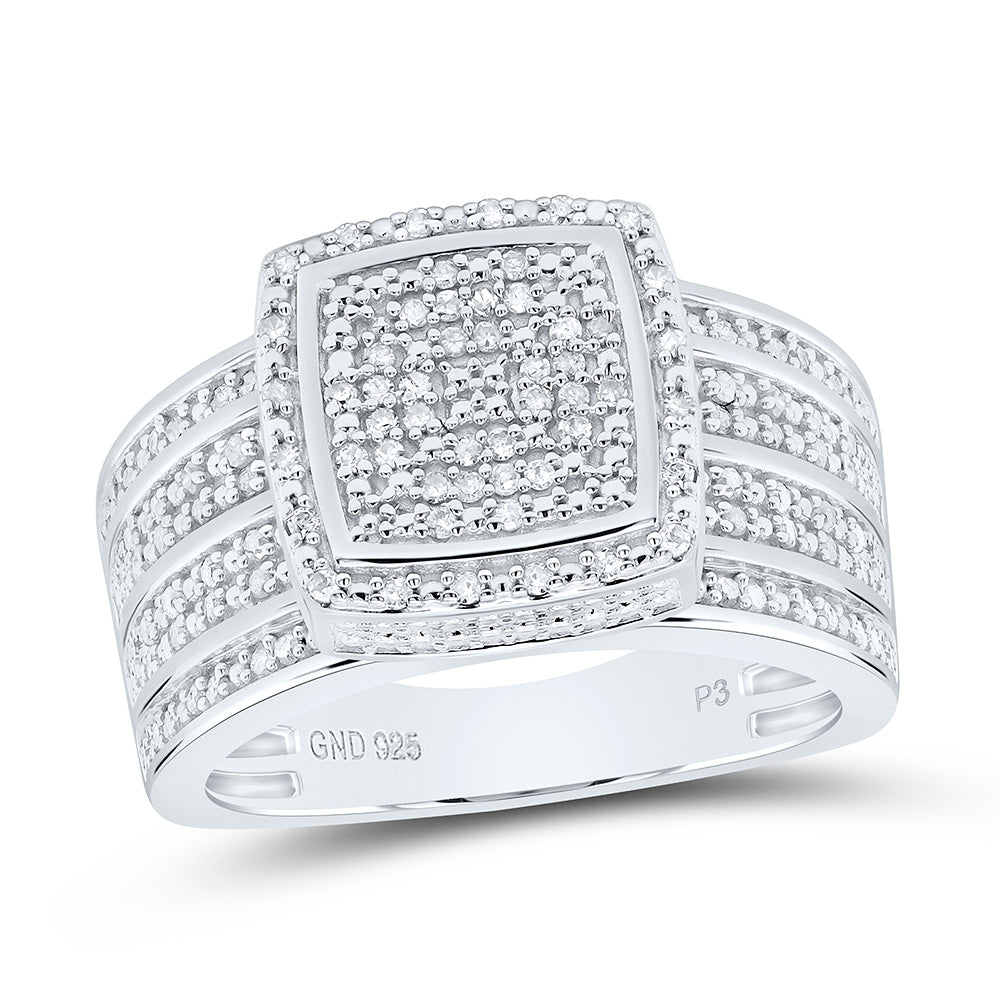 Sterling Silver Yellow-Tone or White-Tone 1/2 Ctw Natural Diamond Square Ring, Womens Size: 5-9