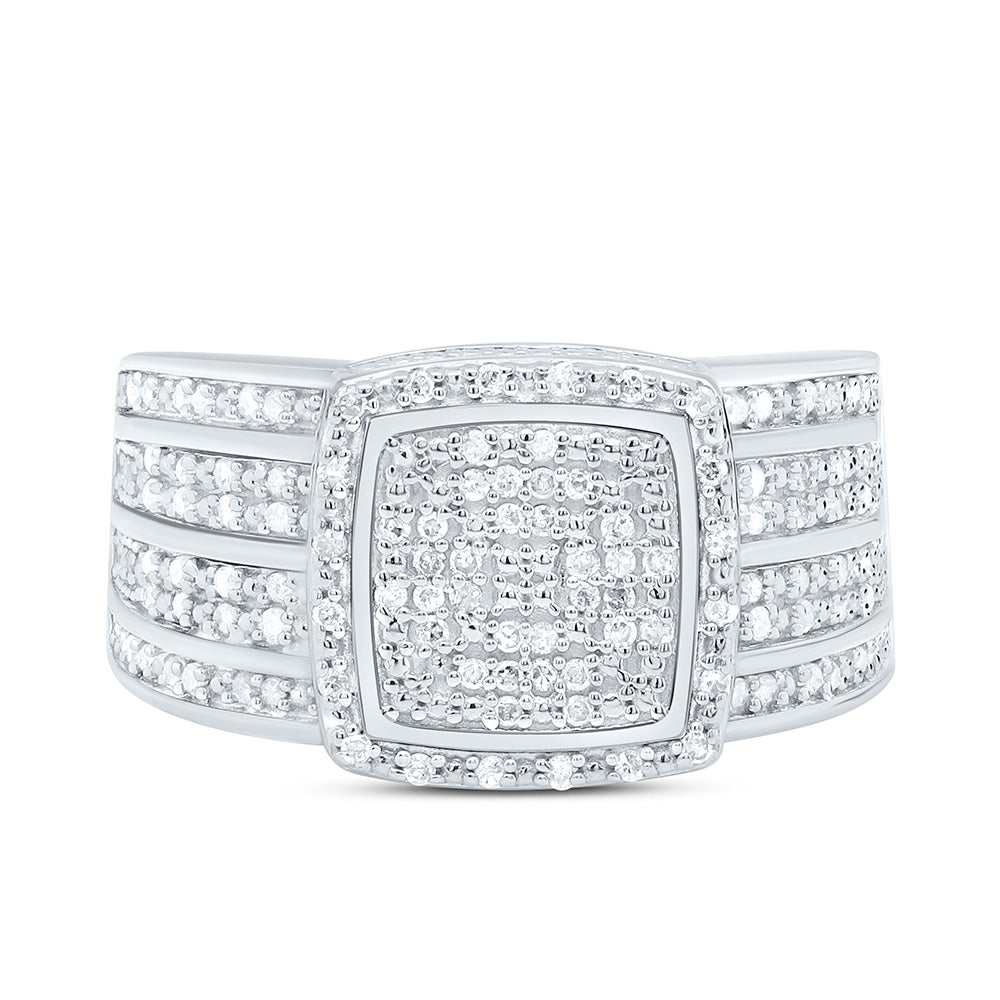 Sterling Silver Yellow-Tone or White-Tone 1/2 Ctw Natural Diamond Square Ring, Womens Size: 5-9