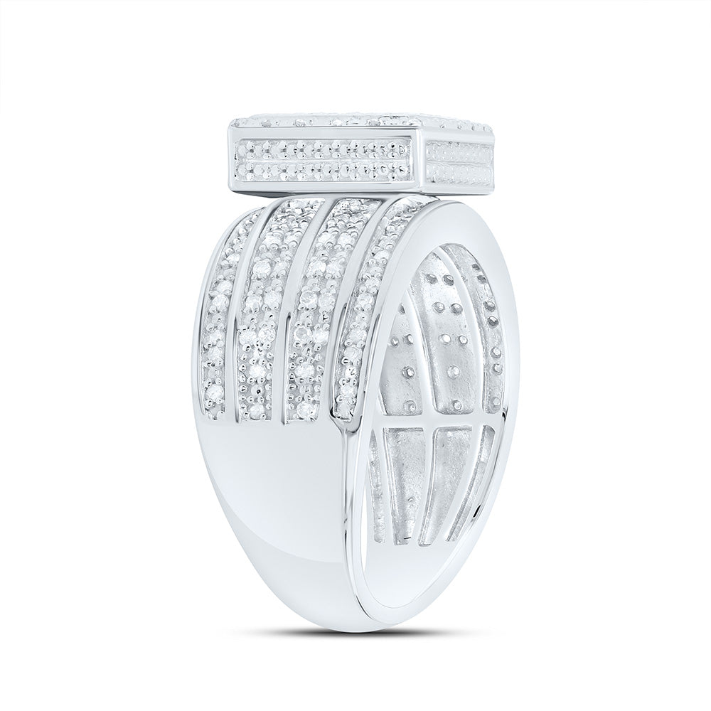 Sterling Silver Yellow-Tone or White-Tone 1/2 Ctw Natural Diamond Square Ring, Womens Size: 5-9