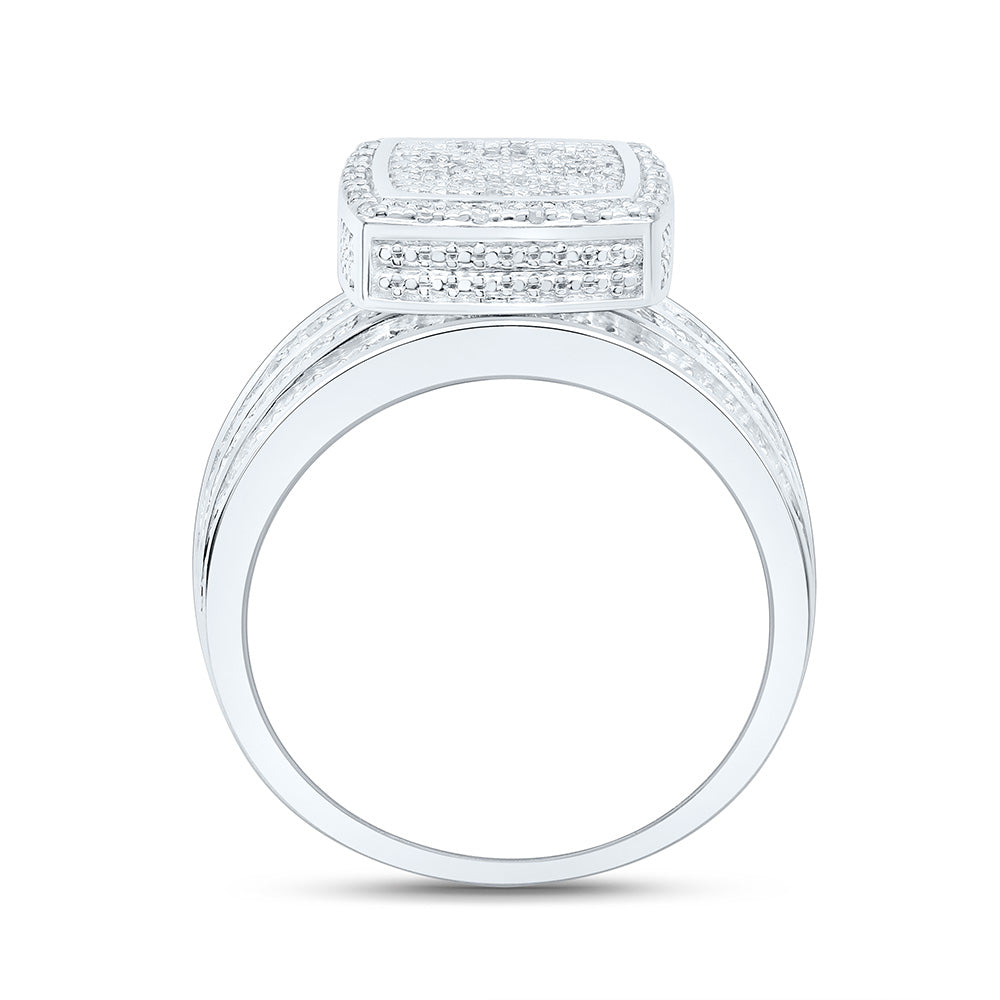 Sterling Silver Yellow-Tone or White-Tone 1/2 Ctw Natural Diamond Square Ring, Womens Size: 5-9