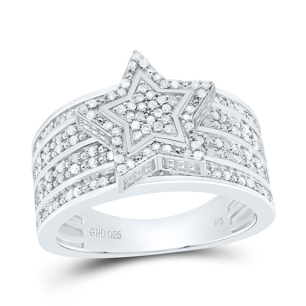 Sterling Silver White-Tone 1/2 Ctw Natural Diamond Star Ring, Womens Size: 5-9